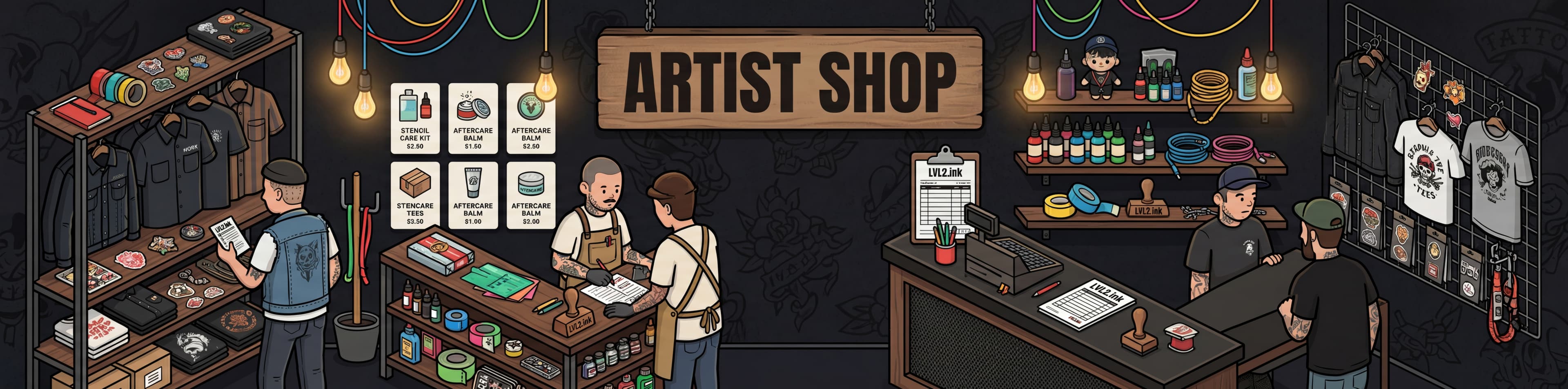 LVL2 artist shop horizontal illustrated header
