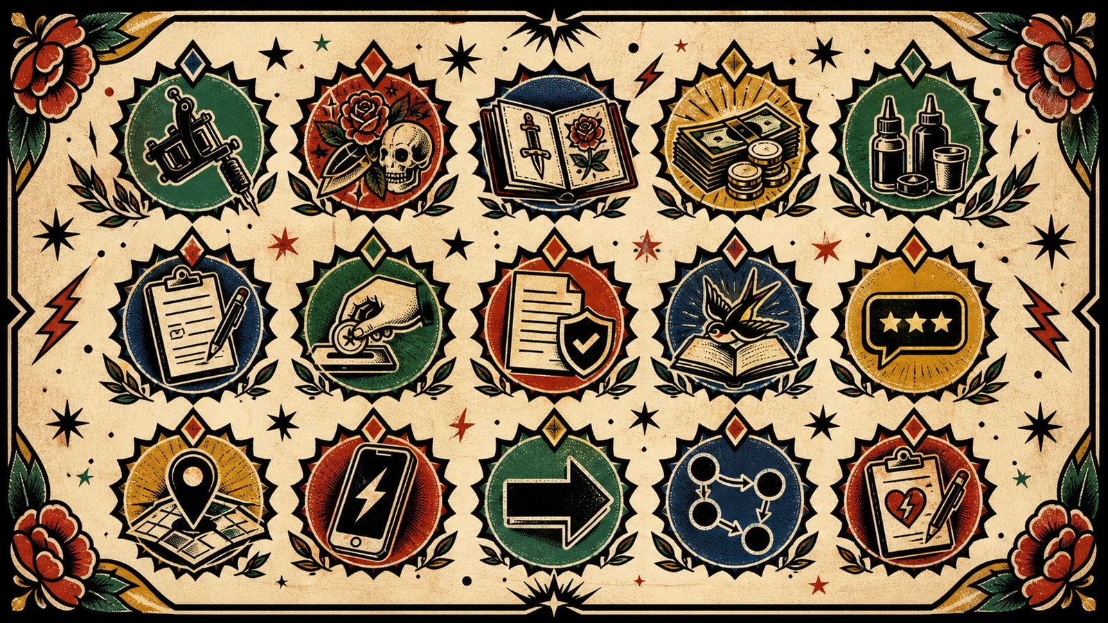 LVL2-style tattoo flash checklist poster for booking page conversion essentials