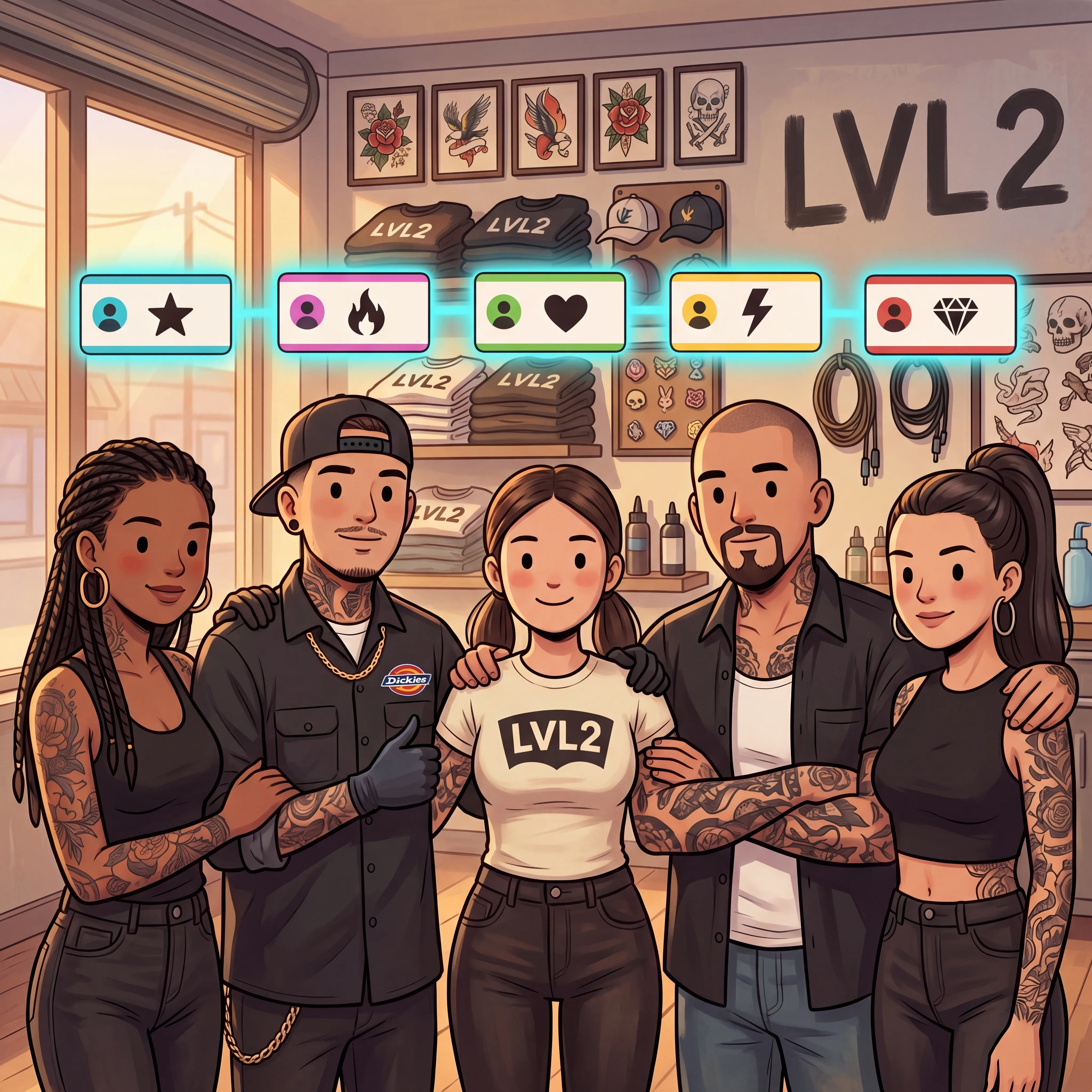 LVL2 studio roster view for artist invites and shop reports.